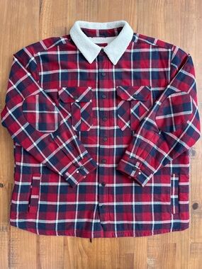 Men’s WindRiver Heritage Sherpa-Lined Plaid Chore Jacket in Red Blue White XXXL